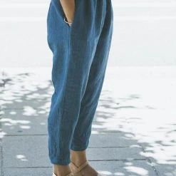 Levency New In Linen Pockets Elastic Waist Pants