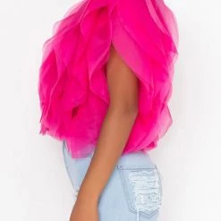 Levency New In Ruffled Feathers Sleeveless Tulle Top