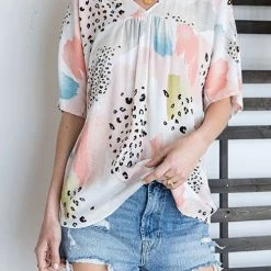 Levency Animal Watercolor Mixed Print Loose Top