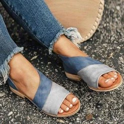 Levency New In Peep Toe Stacked Flat Sandals