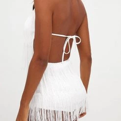 Levency New In Halter Neck Open Back Tassel Hem Romper