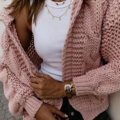 Levency Knit Loose Hoodie Cardigan