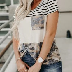 Levency New In Camo Colorblock Pocket Tee