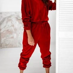 Levency New In Velvet Drawstring Hooded Joggrt Set