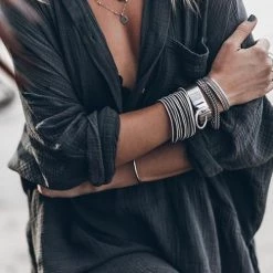 Levency New In Button Pockets Drawstring Waist Dress