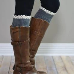 Levency Lace Trim Knitted Boot Cuffs