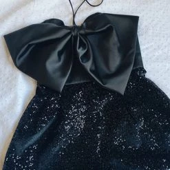 Levency Satin Bow Halter Neck Sequin Short Romper New In