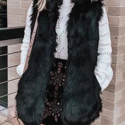 Levency Pockets Sleeveless Faux Fur Vest New In