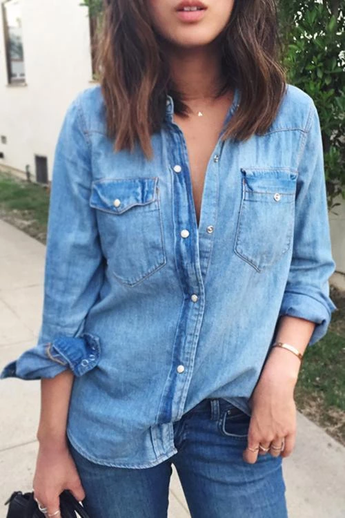 Levency Turndown Collar Pocket Denim Shirt 8 Levency Turndown Collar Pocket Denim Shirt