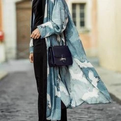 Levency Crane Print Kimono Cardigan