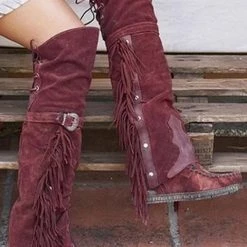 Levency New In Tassels Buckle Tall Boots