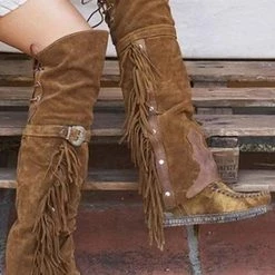 Levency New In Tassels Buckle Tall Boots