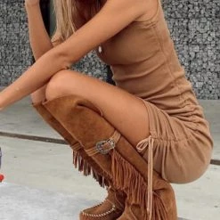 Levency New In Tassels Buckle Tall Boots