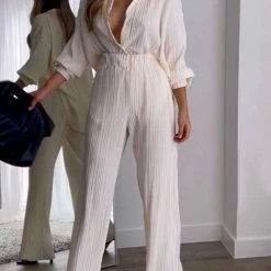 Levency Pleated Oversized Shirt And Trouser Set New In