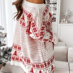 Levency New In Christmas Print Dew Shoulder Sweater Dress