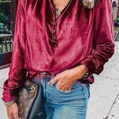 Levency New In Ruffles Button Vlevet Blouse