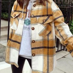 Levency Plaid Button Pockets Coat