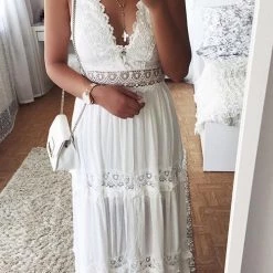 Levency New In Lace V Neck Sleeveless Maxi Dress