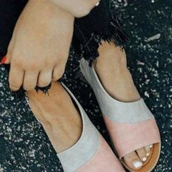 Levency New In Peep Toe Stacked Flat Sandals