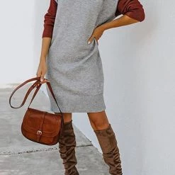 Levency Color Block Turtleneck Sweater Dress