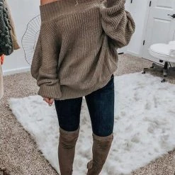 Levency Off Shoulder Puff Sleeve Sweater