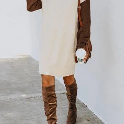 Levency Color Block Turtleneck Sweater Dress