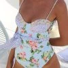 Levency Floral Print Belted Backless One Piece Swimwear