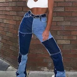 Levency New In Color Block Patchwork Jeans