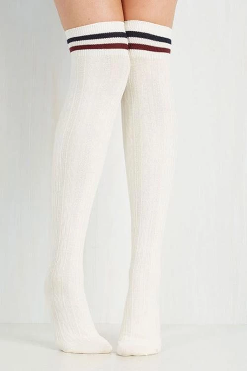 Levency Stripe Weave Over Knee Socks 4 Levency Stripe Weave Over Knee Socks