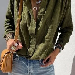 Levency Button Turndown Collar Blouse New In