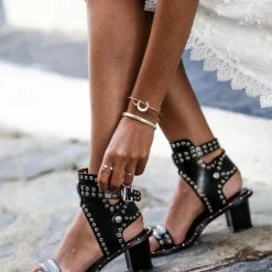 Levency New In Open Toe Rivet Chunky Heeled Sandals