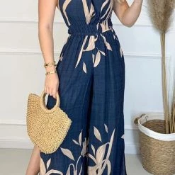 Levency New In Halter Neck Slit Wide Leg Jumpsuit