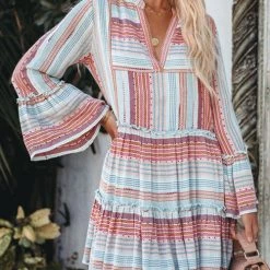 Levency Tiered Beel Sleeve Babydoll Dress