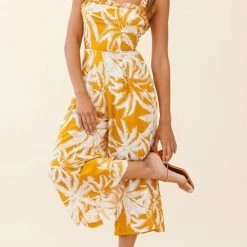 Levency New In Palm Print Slip Wide Leg Jumpsuits