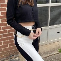 Levency New In Black White Colour Block Straight Jeans