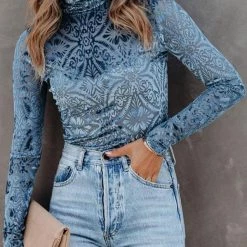 Levency New In Velvet Burnout Turtleneck Top