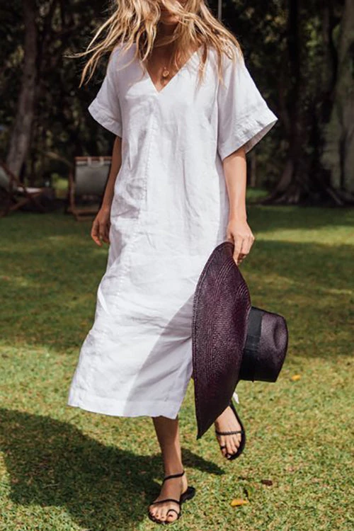 Levency New In V Neck Side Slit Midi Dress 2 Levency New In V Neck Side Slit Midi Dress