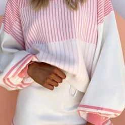 Levency New In Gradient Stripe Puff Sleeve Sweater Shorts Set