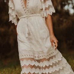 Levency Lace V Neck Open Back Maxi Dress New In