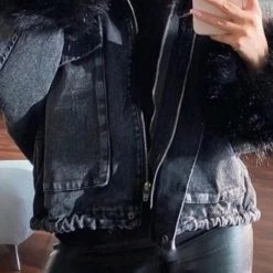 Levency Detachable Fuzzy Faux Fur Collar Denim Coat New In 58 Levency Detachable Fuzzy Faux Fur Collar Denim Coat New In