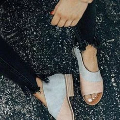 Levency New In Peep Toe Stacked Flat Sandals