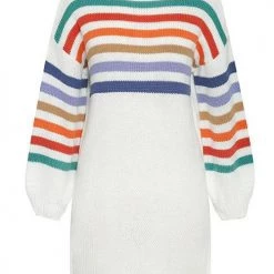 Levency Turtleneck Rainbow Stripe Sweater Dress New In