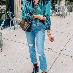 Levency New In Ruffles Button Vlevet Blouse