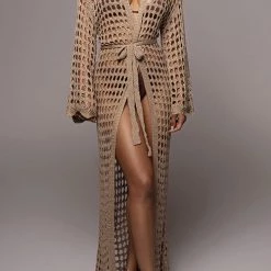 Levency Knitted Pierced Solid Color Beach Coat