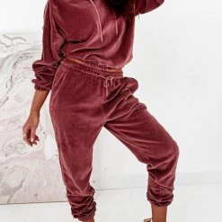 Levency New In Velvet Drawstring Hooded Joggrt Set