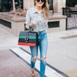 Levency Bamboo Joint Color Block Hand Bag New In