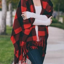 Levency Plaid Tassles Scarf