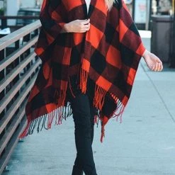 Levency Plaid Tassles Scarf