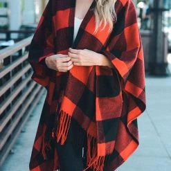 Levency Plaid Tassles Scarf