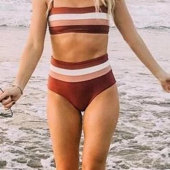 Levency New In Stripe High Waist Bikini Set